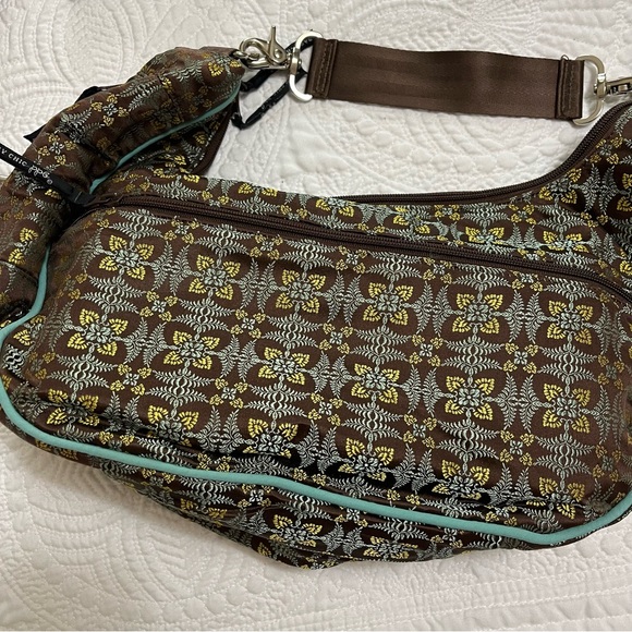 PETUNIA PICKLE BOTTOM Touring Tote Teal Brown Gold Brocade Accessories Included - Picture 4 of 11